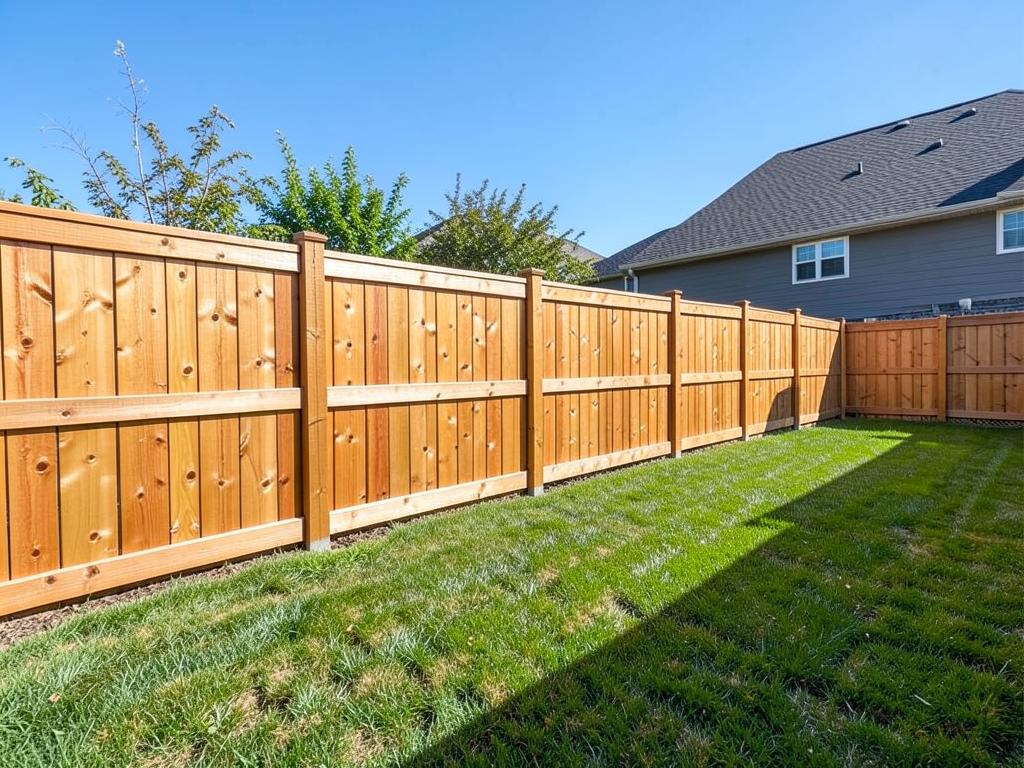 Newly installed cedar wood privacy fence in a Queens backyard